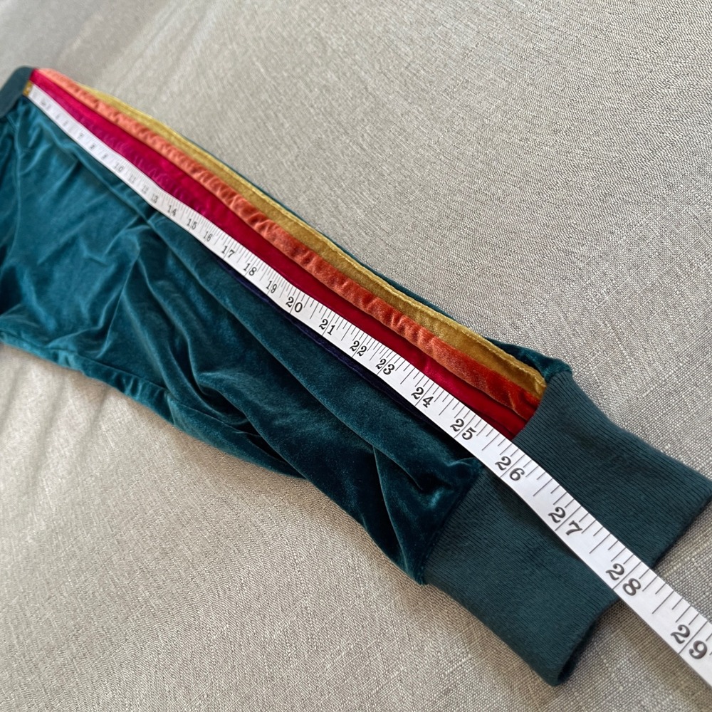 Aviator Nation Relaxed Velvet 5 Stripe Rainbow Sweatshirt Women XL Green $230 - Picture 10 of 13